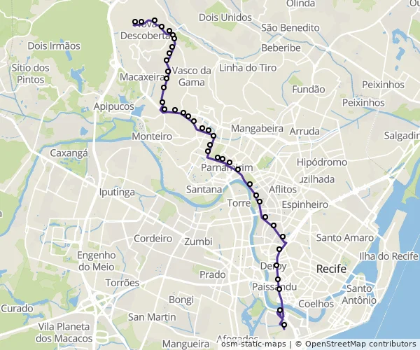 Mapa do itinerário da linha