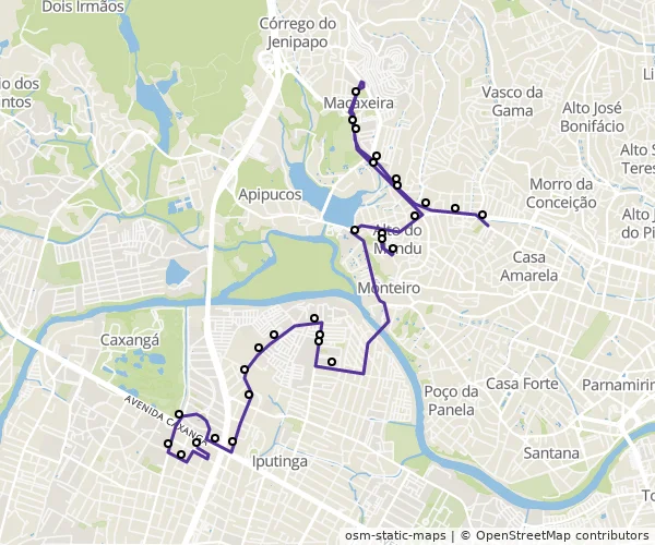 Mapa do itinerário da linha