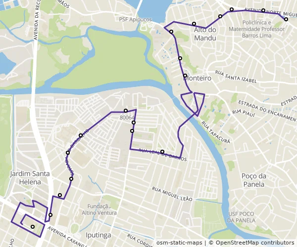 Mapa do itinerário da linha