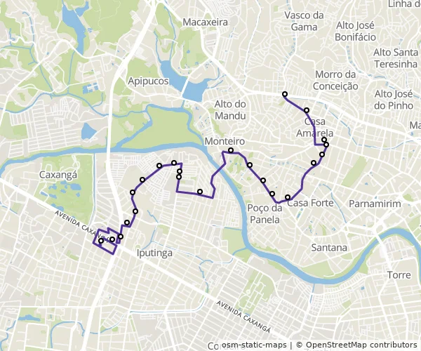 Mapa do itinerário da linha