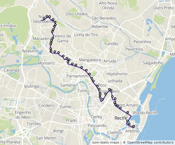 Mapa do itinerário da linha