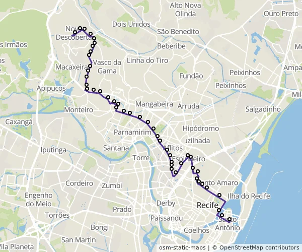 Mapa do itinerário da linha