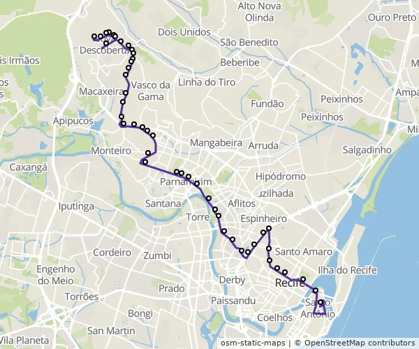 Mapa do itinerário da linha
