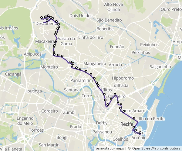 Mapa do itinerário da linha