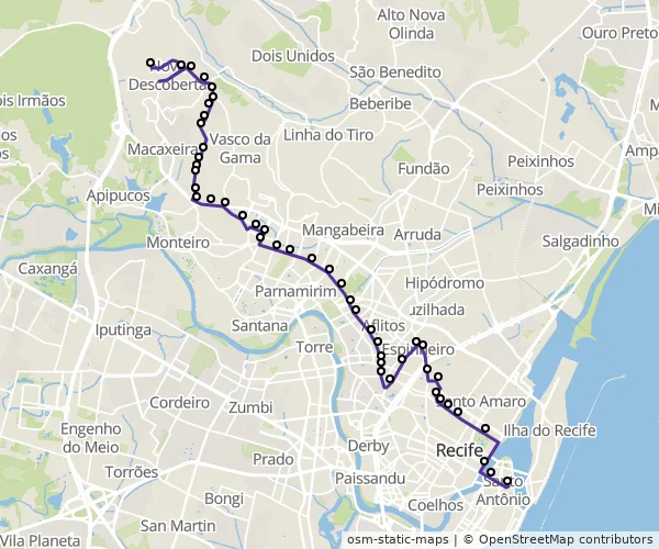 Mapa do itinerário da linha