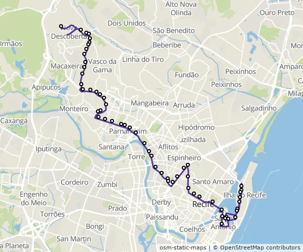 Mapa do itinerário da linha