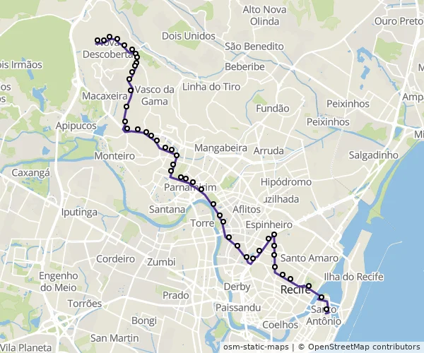 Mapa do itinerário da linha