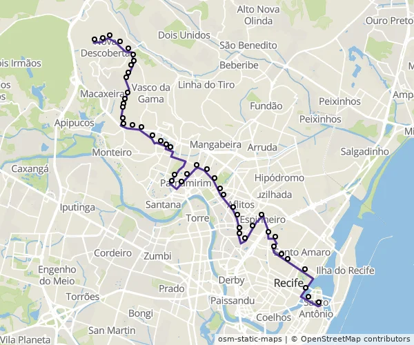 Mapa do itinerário da linha