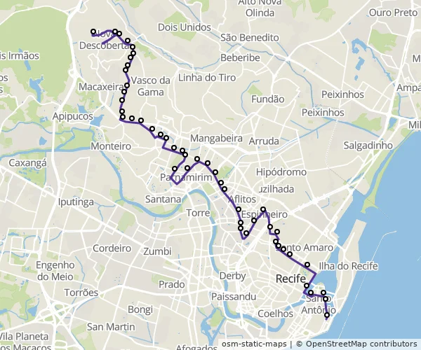 Mapa do itinerário da linha