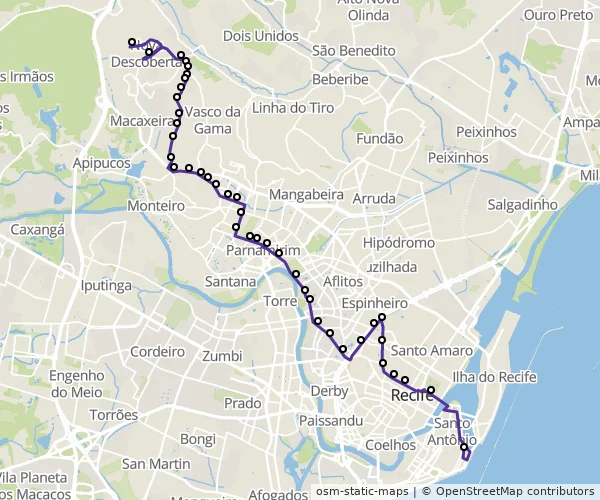 Mapa do itinerário da linha