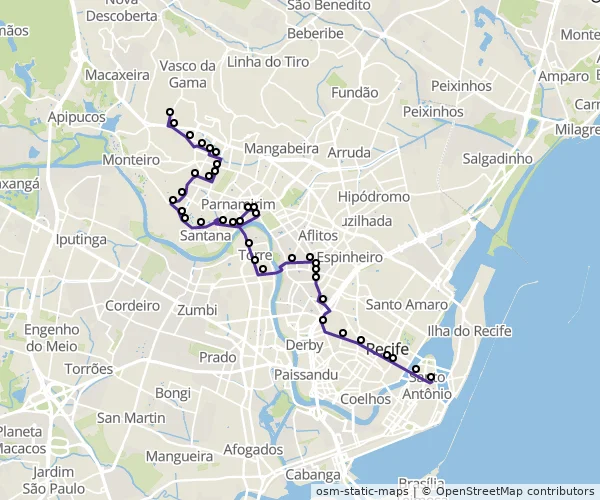 Mapa do itinerário da linha