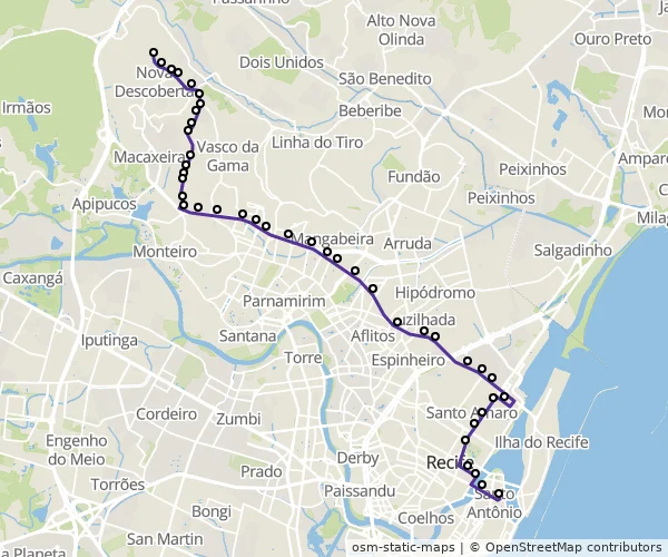 Mapa do itinerário da linha