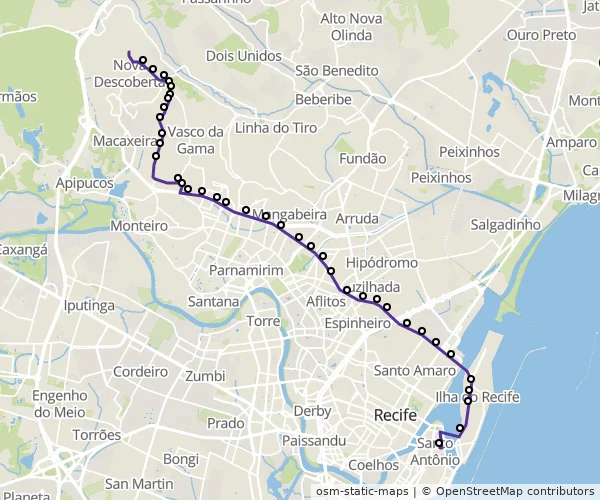 Mapa do itinerário da linha