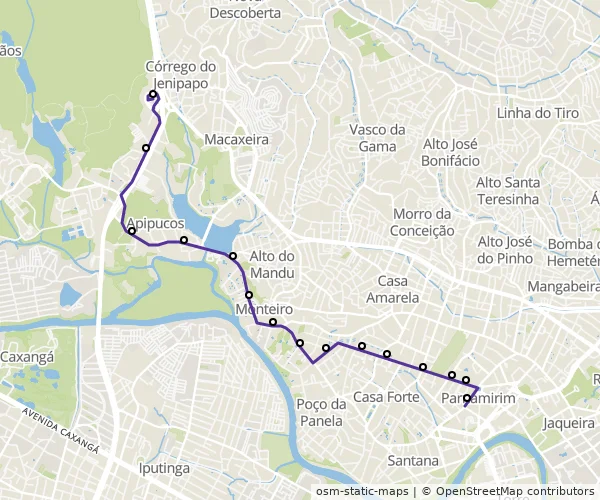 Mapa do itinerário da linha