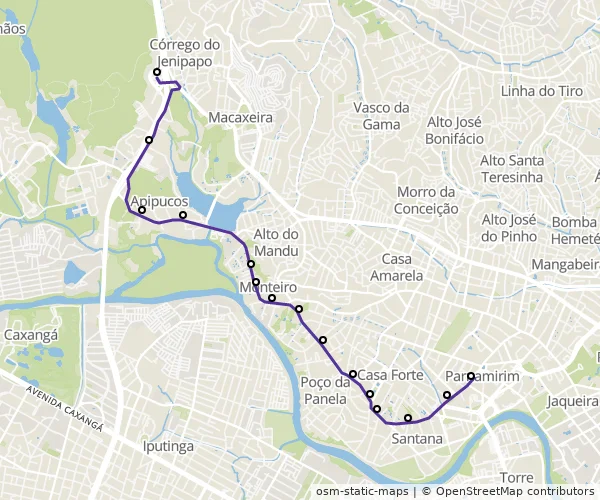 Mapa do itinerário da linha