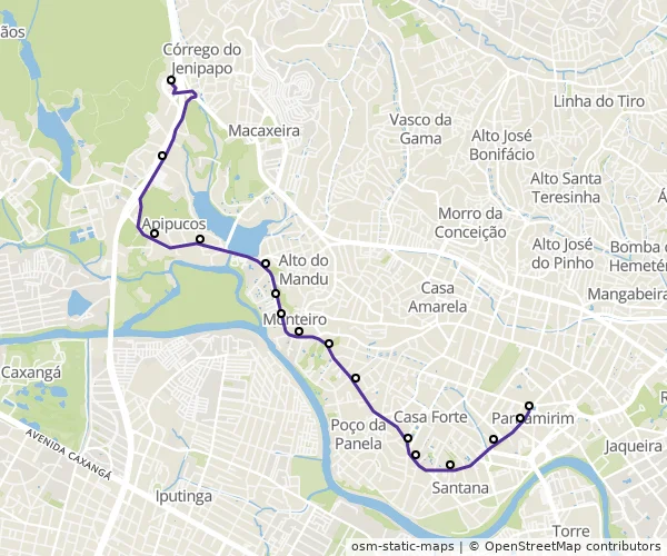 Mapa do itinerário da linha