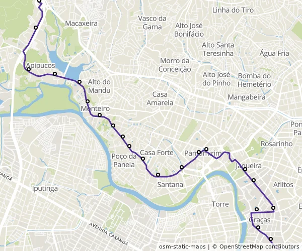 Mapa do itinerário da linha
