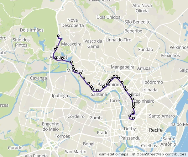 Mapa do itinerário da linha