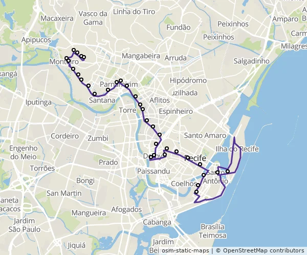 Mapa do itinerário da linha