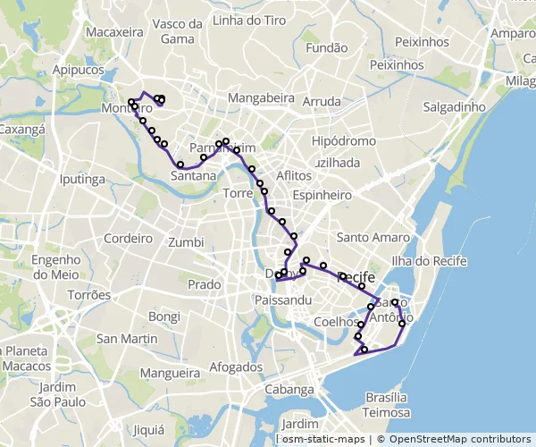 Mapa do itinerário da linha