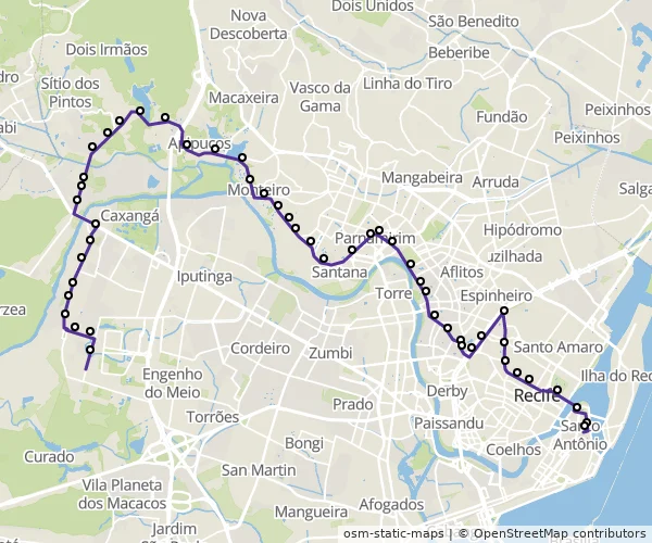 Mapa do itinerário da linha