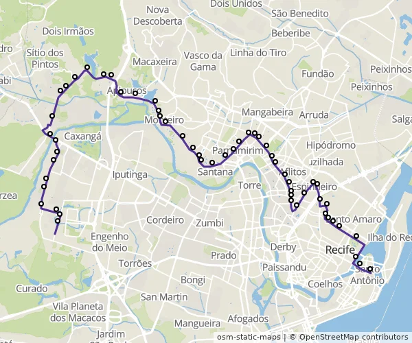 Mapa do itinerário da linha