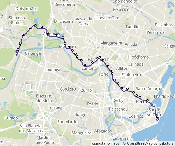 Mapa do itinerário da linha