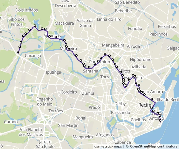 Mapa do itinerário da linha