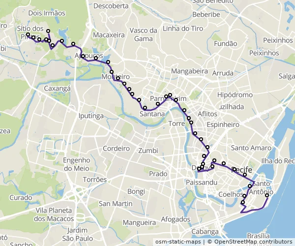 Mapa do itinerário da linha