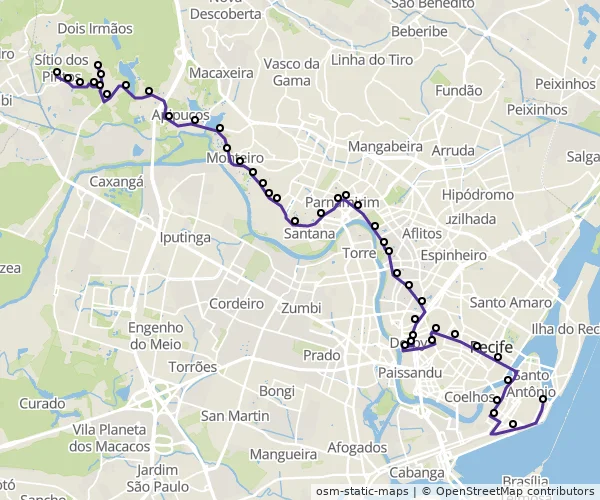 Mapa do itinerário da linha