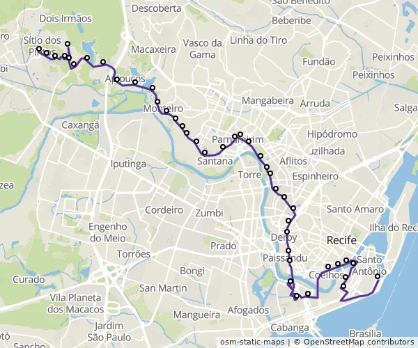 Mapa do itinerário da linha