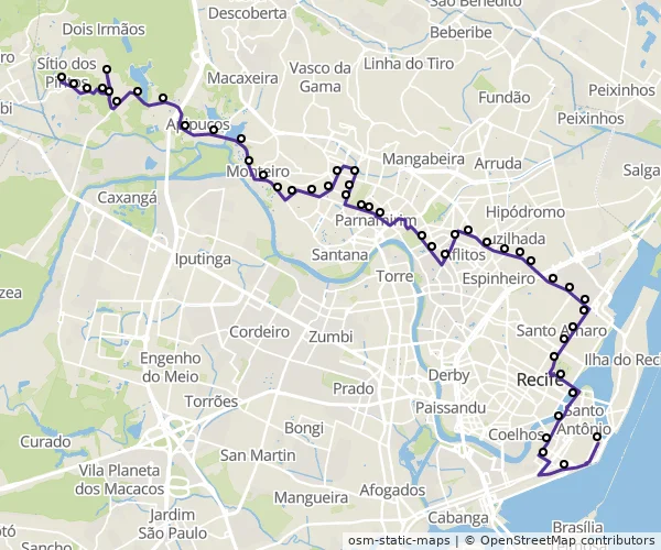 Mapa do itinerário da linha