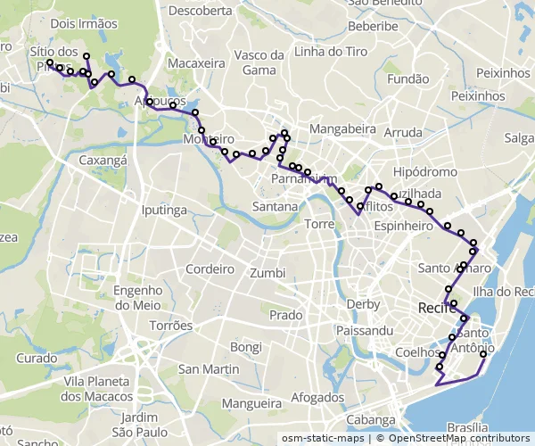 Mapa do itinerário da linha
