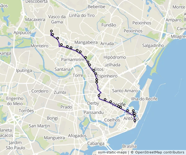 Mapa do itinerário da linha