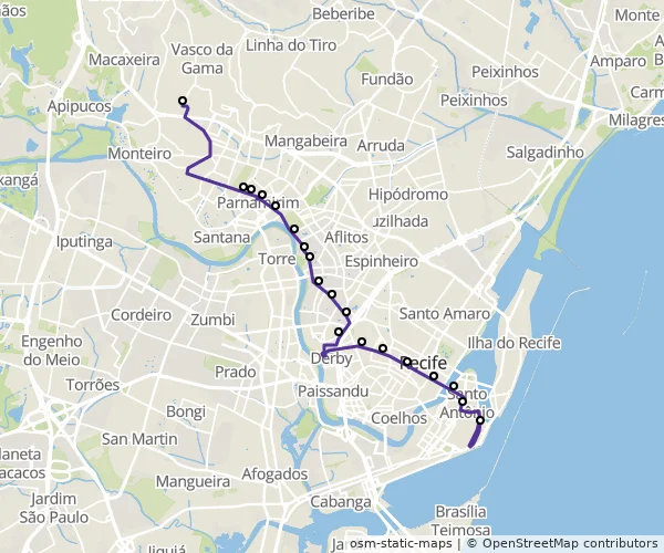 Mapa do itinerário da linha