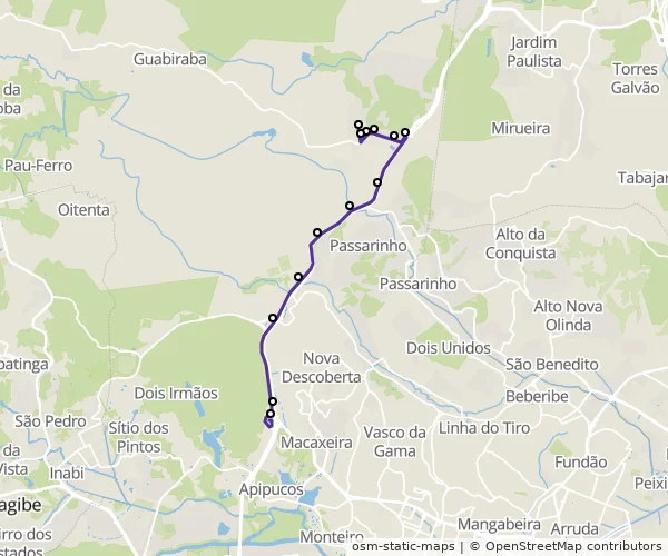 Mapa do itinerário da linha