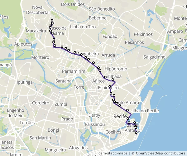 Mapa do itinerário da linha