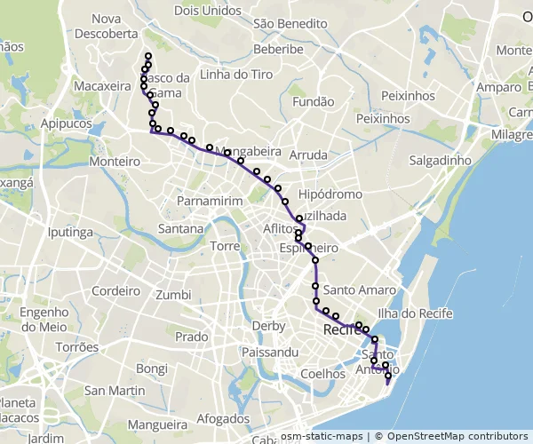 Mapa do itinerário da linha