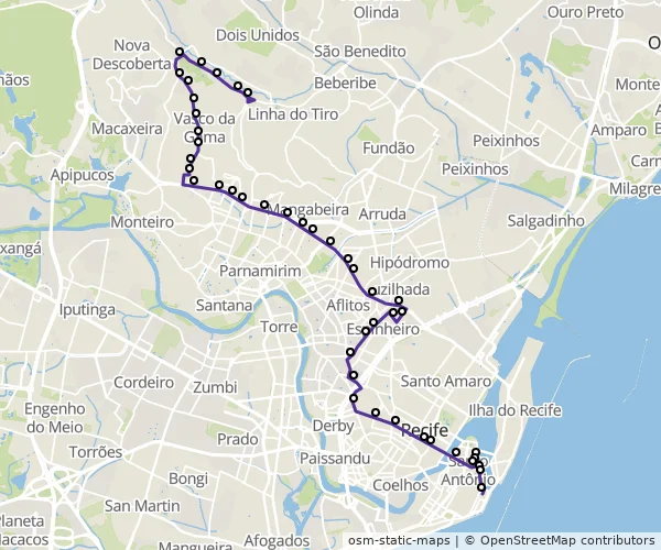 Mapa do itinerário da linha
