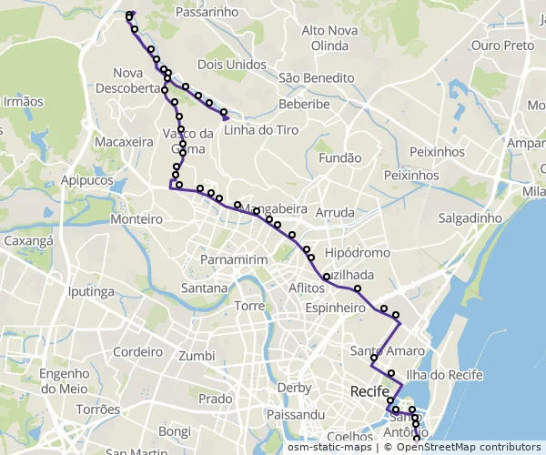 Mapa do itinerário da linha