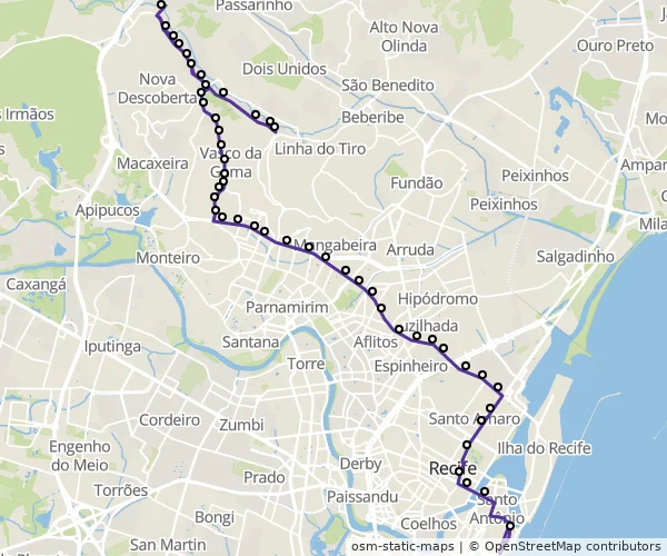 Mapa do itinerário da linha