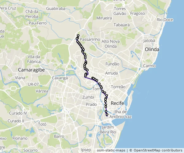 Mapa do itinerário da linha