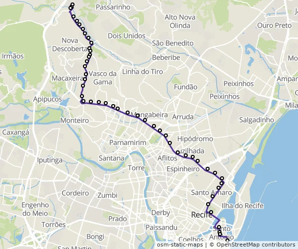 Mapa do itinerário da linha