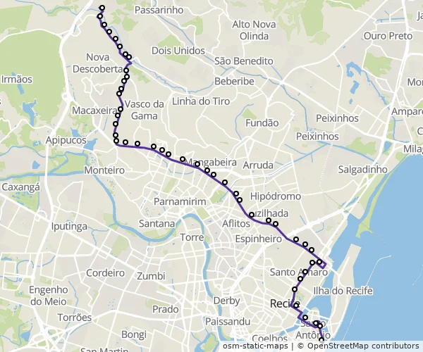 Mapa do itinerário da linha