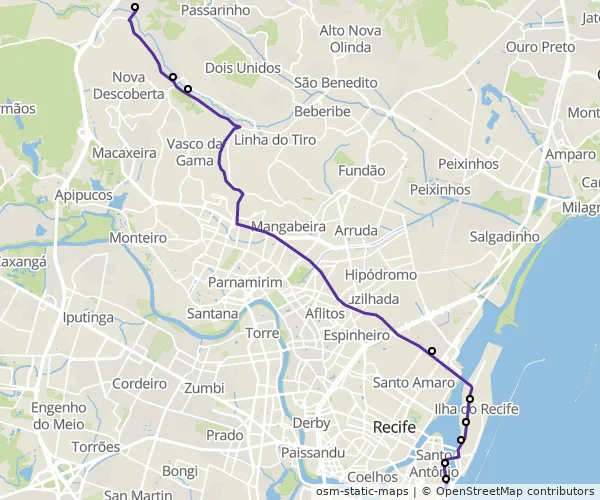 Mapa do itinerário da linha