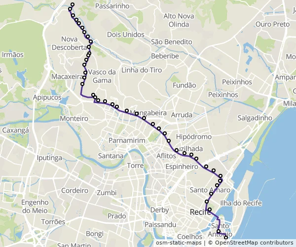 Mapa do itinerário da linha