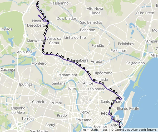 Mapa do itinerário da linha