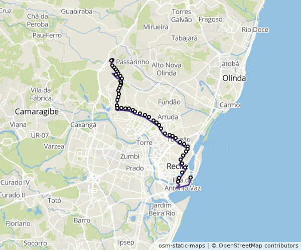 Mapa do itinerário da linha