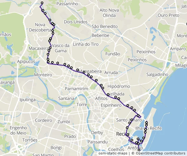 Mapa do itinerário da linha