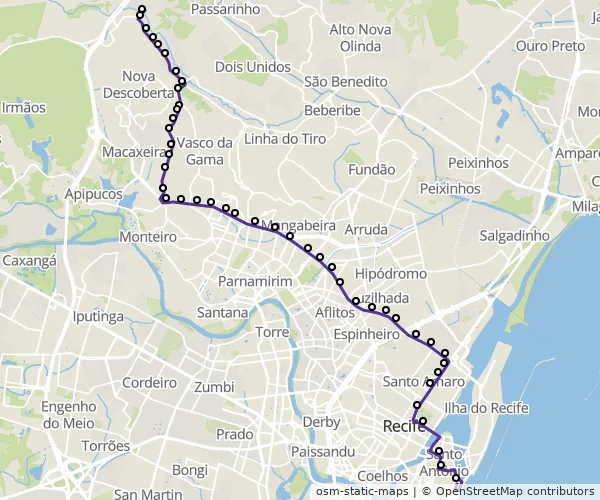 Mapa do itinerário da linha